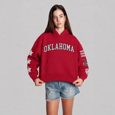  Oklahoma Sooners Hype and Vice Women's Cropped Spirit Hoodie - Crimson