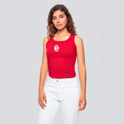  Oklahoma Sooners Hype and Vice Women's Primary Logo Ribbed Tank Top - Crimson