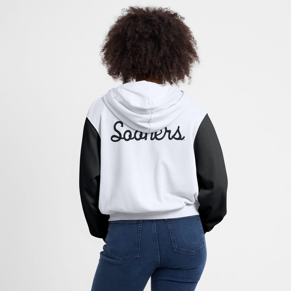 M Block Code Jordan Brand Oklahoma Sooners Women's White Cropped Color-Block Script ...