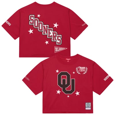 Oklahoma Sooners Mitchell & Ness Women's Pep Rally Cropped Boxy T-Shirt - Crimson