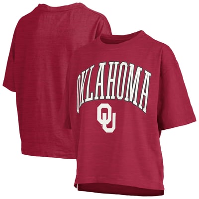 Oklahoma Sooners Pressbox Women's Oversized Nelson Arch Over Logo Slub T-Shirt - Crimson