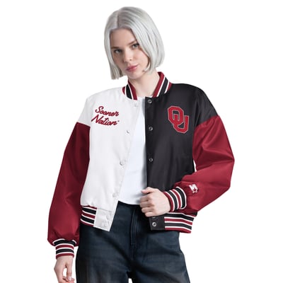 Oklahoma Sooners Starter Women's Game On Full Snap Varsity Jacket - Crimson/Black