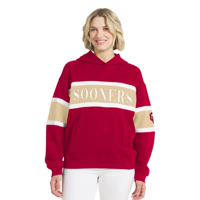  Oklahoma Sooners WEAR by Erin Andrews Women's Colorblock Hoodie - Crimson