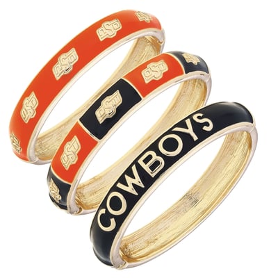 Oklahoma State Cowboys CANVAS Style 18k Gold-Plated Logo & Slogan Hinge Bangle Set of 3