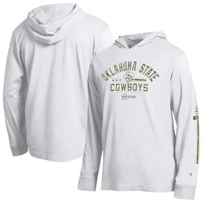  Oklahoma State Cowboys Champion Operation Hat Trick Sleeve Line Hooded Long Sleeve T-Shirt - White