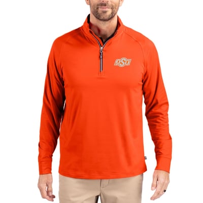  Oklahoma State Cowboys Cutter & Buck Soft Knit Stretch Raglan Quarter-Zip Pullover - Orange