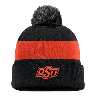 Oklahoma State Cowboys Nike Primetime Logo Stripe Knit Hat with Pom - Black