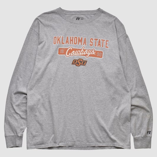 Oklahoma State Cowboys Russell 2010s Long Sleeve T-shirt - Heather Gray - M by Fanatics Real Vintage