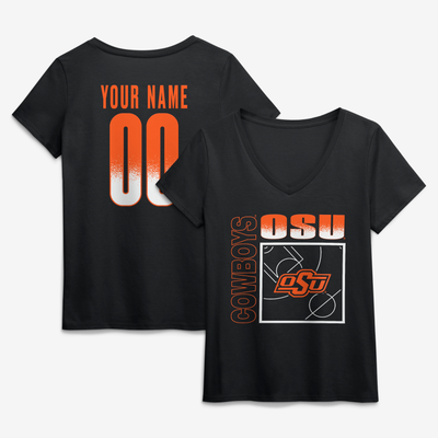 Oklahoma State Cowboys Women's Home Court Pop Personalized Any Name & Number V-Neck T-Shirt - Black