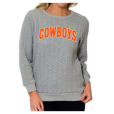 Oklahoma State Cowboys Flying Colors Apparel Women's Kinsley Quilted Sweater - Heather Gray
