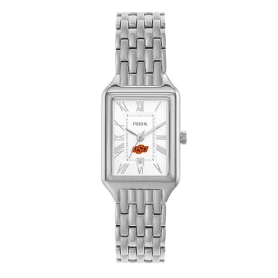 Oklahoma State Cowboys Fossil Women's Raquel Three-Hand Date Stainless Steel Watch