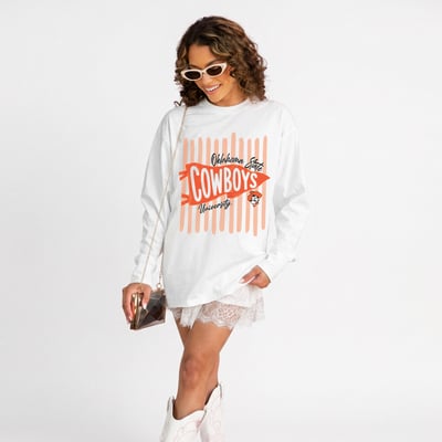 Oklahoma State Cowboys Gameday Couture Women's Rally Stripe Oversized Long Sleeve T-Shirt - White