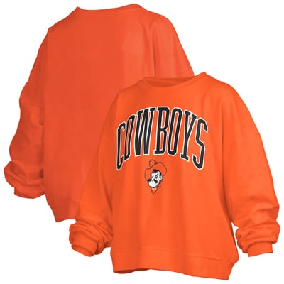 Oklahoma State Cowboys Pressbox Women's Oversized Janise Arch Over Logo Fleece Sweatshirt - Orange