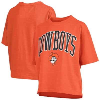 Oklahoma State Cowboys Pressbox Women's Oversized Nelson Arch Over Logo Slub T-Shirt - Orange