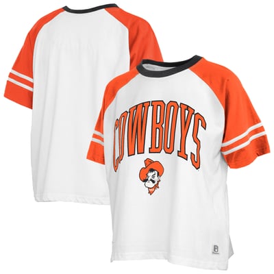  Oklahoma State Cowboys Pressbox Women's Sky Colorblock Slub T-Shirt - White
