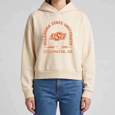 Oklahoma State Cowboys Uscape Apparel Women's Surf Seal Cropped Washed Hoodie - Cream