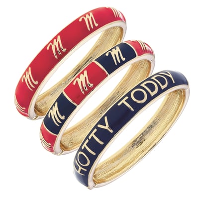 Ole Miss Rebels CANVAS Style 18k Gold-Plated Logo & Slogan Hinge Bangle Set of 3