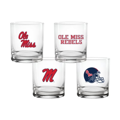  Ole Miss Rebels Indigo Falls Core 4-Pack Collectors Rocks Glass Set