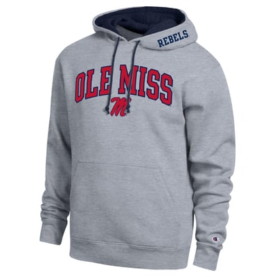  Ole Miss Rebels Champion Arch Tackle Twill Hoodie - Heather Gray