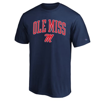  Ole Miss Rebels Champion Champion Big & Tall Team Arch Over Wordmark T-Shirt - Navy