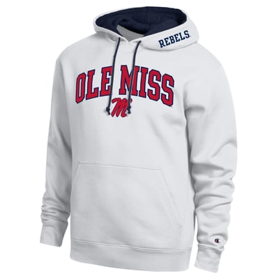  Ole Miss Rebels Champion Arch Tackle Twill Hoodie - White