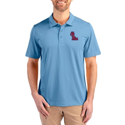 Ole Miss Rebels Cutter & Buck Prospect Eco Textured Stretch Recycled Polo - Powder Blue