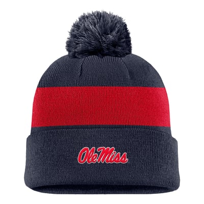 Ole Miss Rebels Nike Primetime Logo Stripe Knit Hat with Pom - Navy