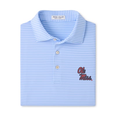  Ole Miss Rebels Peter Millar Tiebreaker Performance Jersey Stripe Polo - Light Blue