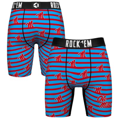  Ole Miss Rebels Rock Em Mascot Stripes Boxer Briefs - Light Blue