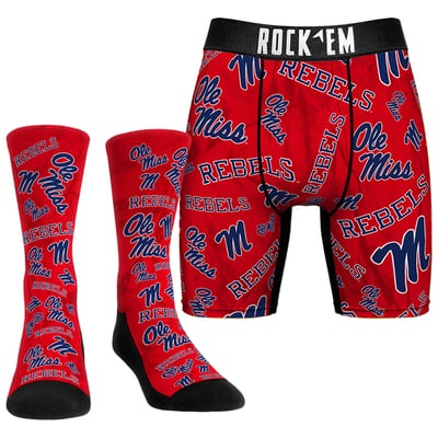 Ole Miss Rebels Rock Em Socks All-Over Underwear and Crew Socks Combo Pack