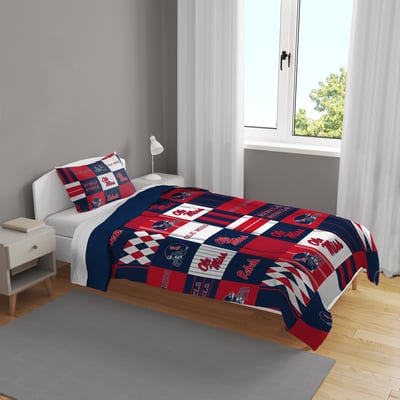 Ole Miss Rebels Pegasus Patchwork Plaid Two-Piece Twin/Twin XL Bed in a Bag Set