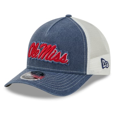 Ole Miss Rebels New Era Unisex Faded A-Frame 9FORTY Adjustable Trucker Hat - Navy