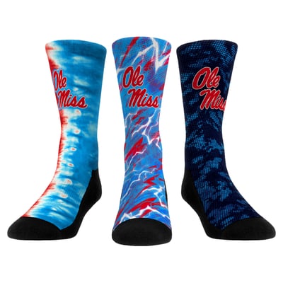 Ole Miss Rebels Rock Em Unisex Team Tones Three-Pack Crew Socks