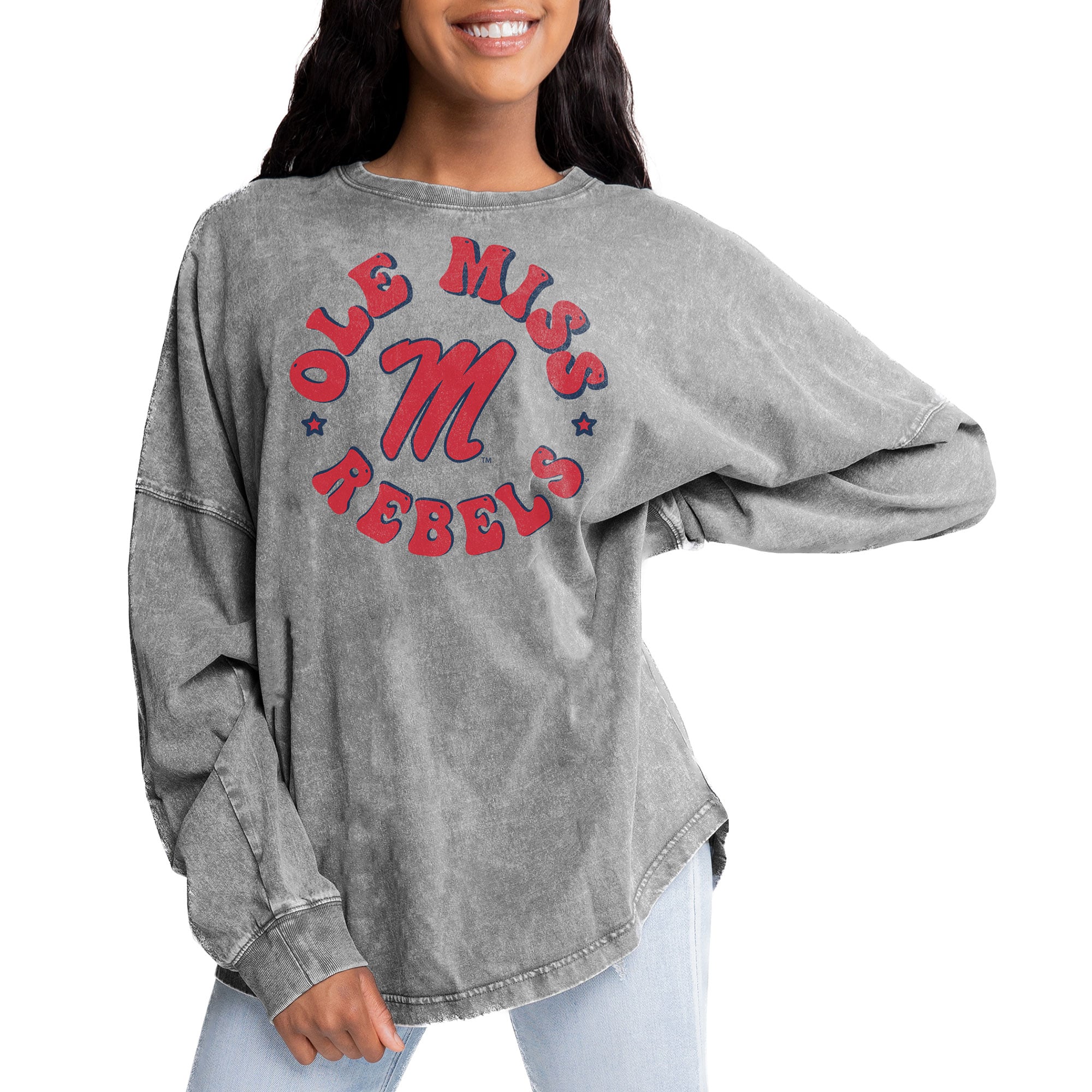 Ole Miss Rebels Gameday Couture Women's Playing Around Faded Wash Oversized Long Sleeve T-Shirt - Gray