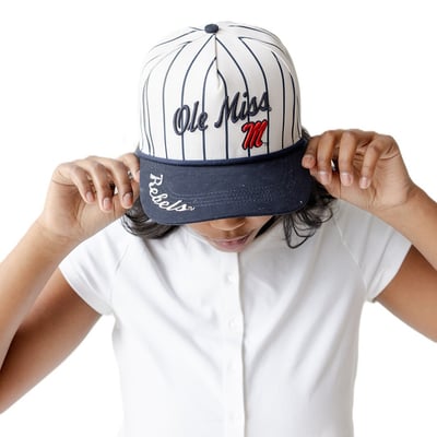 Ole Miss Rebels Gameday Social Women's Pinstripe Script Five-Panel Rope Adjustable Hat - White