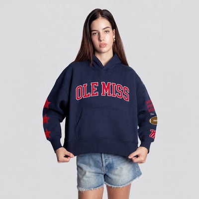 Ole Miss Rebels Hype and Vice Women's Cropped Spirit Hoodie - Navy