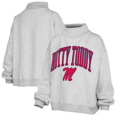  Ole Miss Rebels Pressbox Women's Oversized Slogan Fleece Mock Neck Sweatshirt - Ash