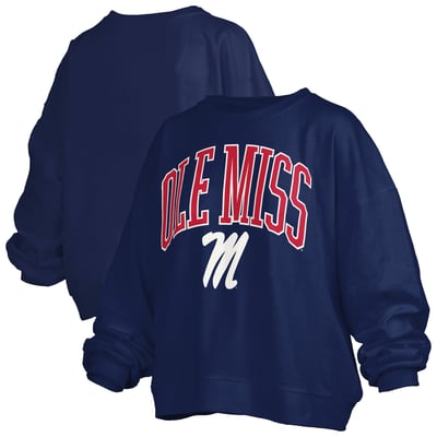 Ole Miss Rebels Pressbox Women's Oversized Janise Arch Over Logo Fleece Sweatshirt - Navy