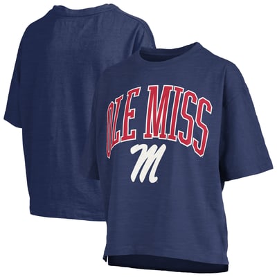 Ole Miss Rebels Pressbox Women's Oversized Nelson Arch Over Logo Slub T-Shirt - Navy