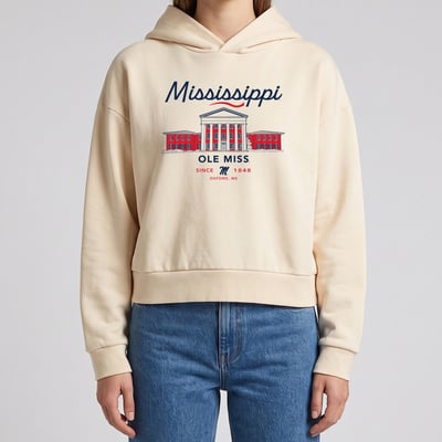 Ole Miss Rebels Uscape Apparel Women's Socialite Cropped Washed Hoodie - Cream