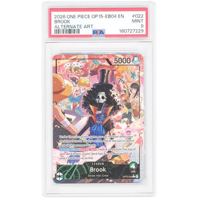 Brook 2026 One Piece Adventure on Kami's Island Alternate Art #OP15-022 PSA Authenticated 9 Card