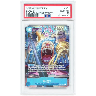 Buggy 2025 One Piece English Version 2nd Anniversary Set Promo #OP09-051 PSA Authenticated 10 Card