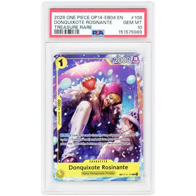 Donquixote Rosinante 2026 One Piece The Azure Sea's Seven Treasure Rare #OP12-108 PSA Authenticated 10 Card