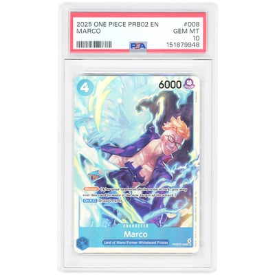 Marco 2025 One Piece Premium Booster The Best Vol. 2 Super Rare #PRB02-008 PSA Authenticated 10 Card