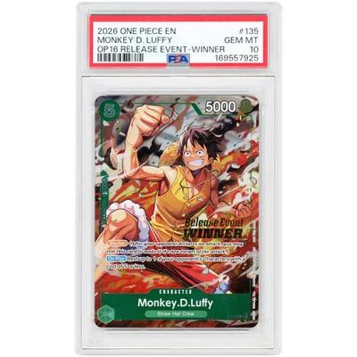 Monkey D. Luffy 2026 One Piece OP16 Release Event Winner Promo #P-135 PSA Authenticated 10 Card