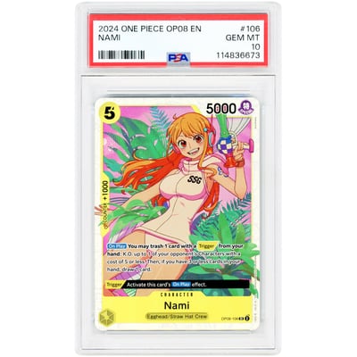Nami 2024 One Piece Two Legends Super Rare #OP08-106 PSA Authenticated 10 Card