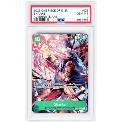 Shanks 2025 One Piece Carrying On His Will Super Rare Alternate Art #OP13-028 PSA Authenticated 10 Card