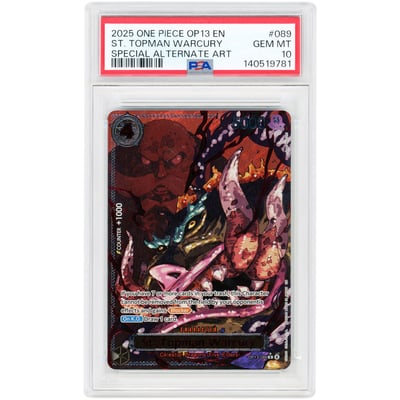 St. Topman Warcury 2025 One Piece Carrying On His Will Special Alternate Art #OP13-089 PSA Authenticated 10 Card