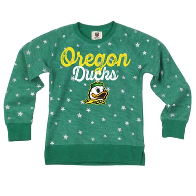 Oregon Ducks Wes & Willy Girls Youth Shimmer Star Reverse Fleece Sweatshirt - Green