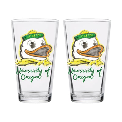  Oregon Ducks Indigo Falls Laura Wilcox Mascot Pint Glass Set of 2
